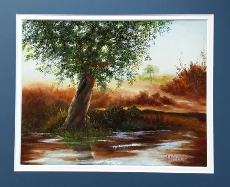 Tree on Pond 14x11 matted Oil painting