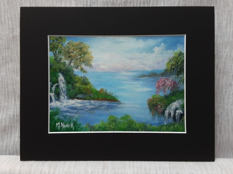 Waterfalls & Mountains 10×8 matted Oil painting