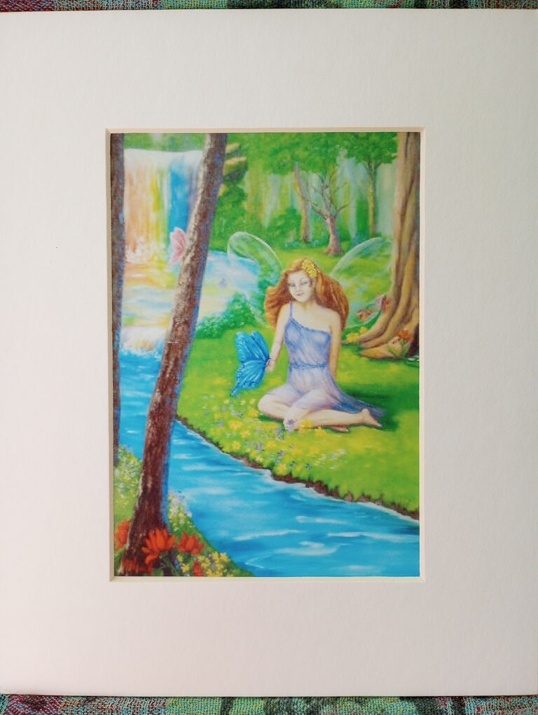 Fairy Maiden at Rainbow Falls 8x10 matted print - Oil Painting print