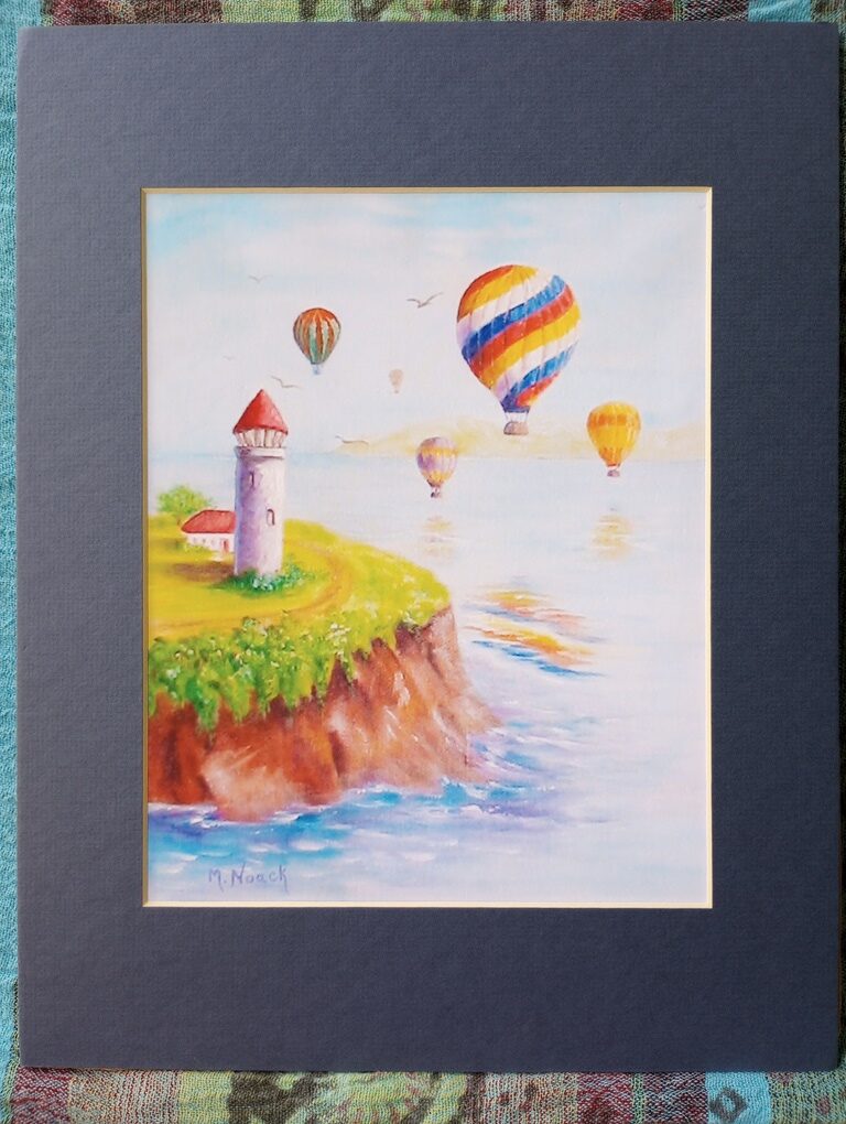 Lighthouse & Hot Air Balloons 11x14 matted print