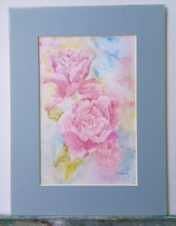 Two Roses 9x12 matted watercolor print