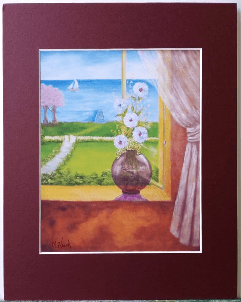 Purple Vase On A Windowsill 11x14 matted Oil Painting print