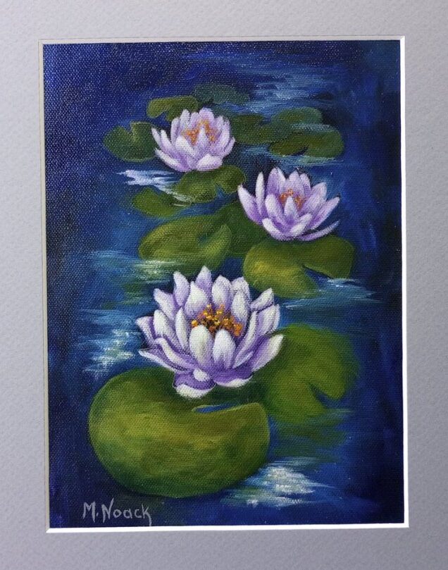Three Lotuses 8x10 Matted Oil Painting
